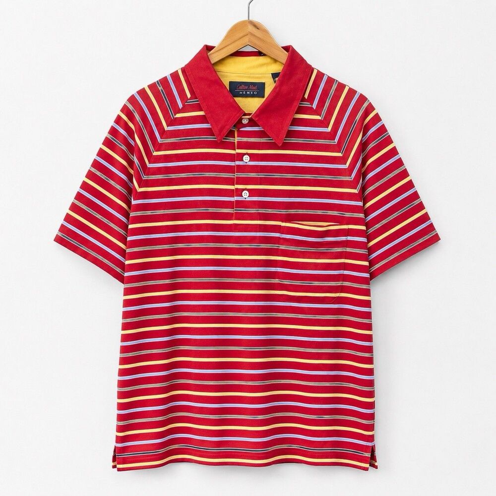 Vintage Cotton Mist By Enro Polo Shirt Mens XXL Red Striped Short Sleeve Pocket